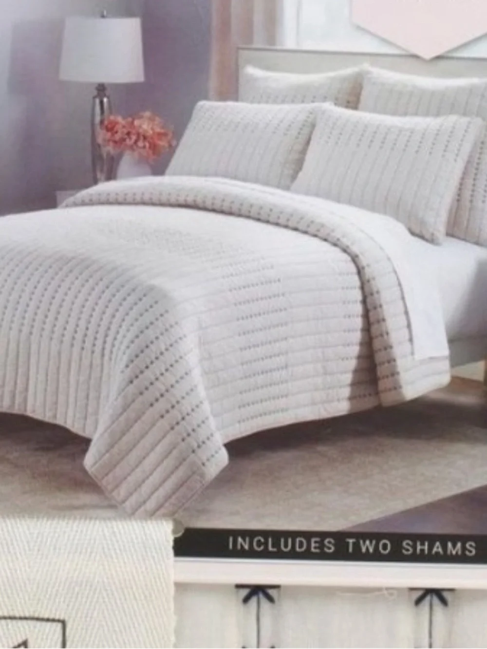Rachel Zoe Quilt Ivory Full/Queen 100% Cotton Reversible Quilt  88”x92”